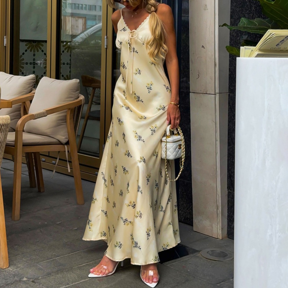 Wrap Dress Work - Elegant Slim Fit Floral Suspender Dress