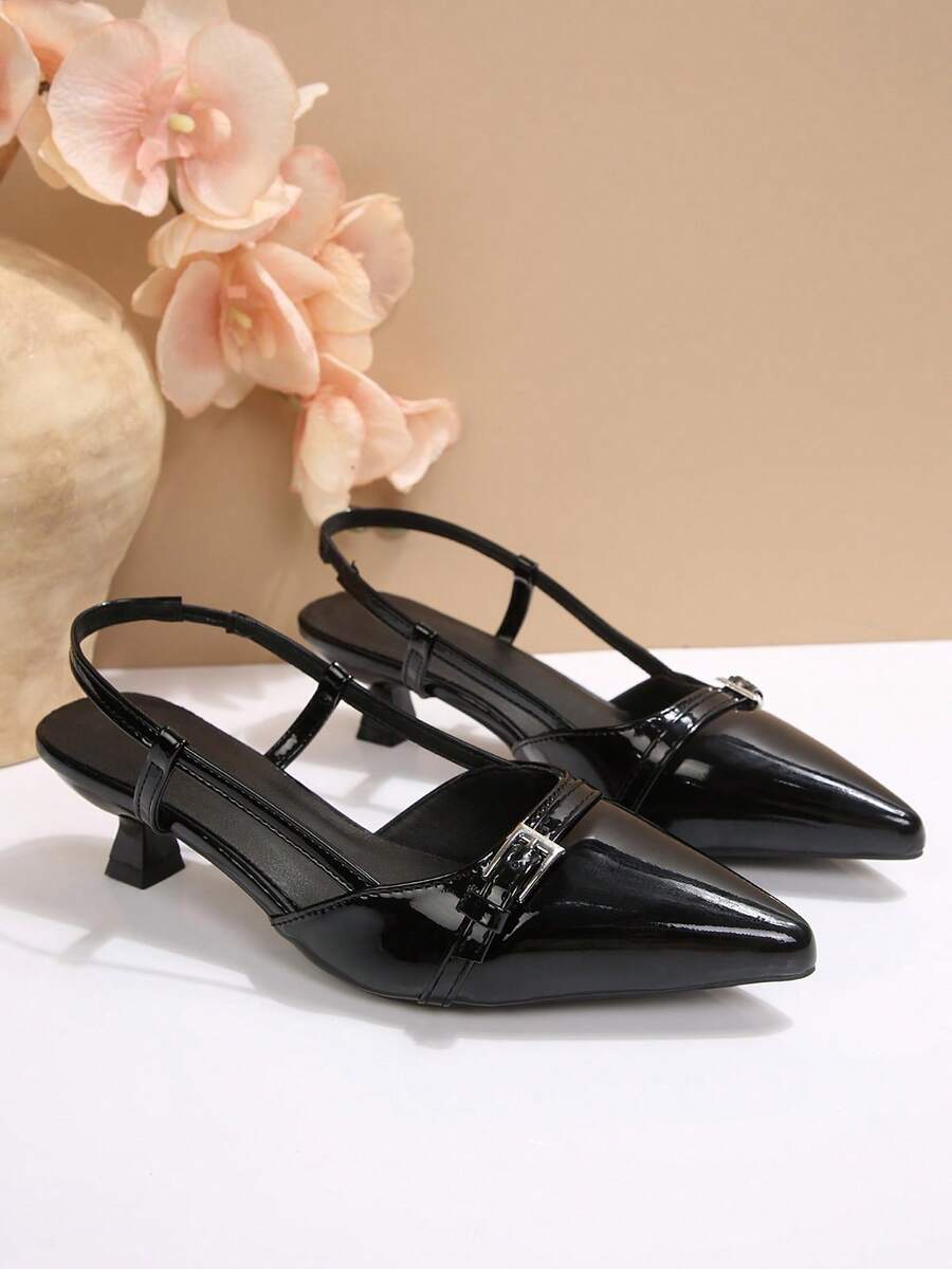 Black Pointed Toe Slingback Ki - Kitten Heel Women reseña y precio