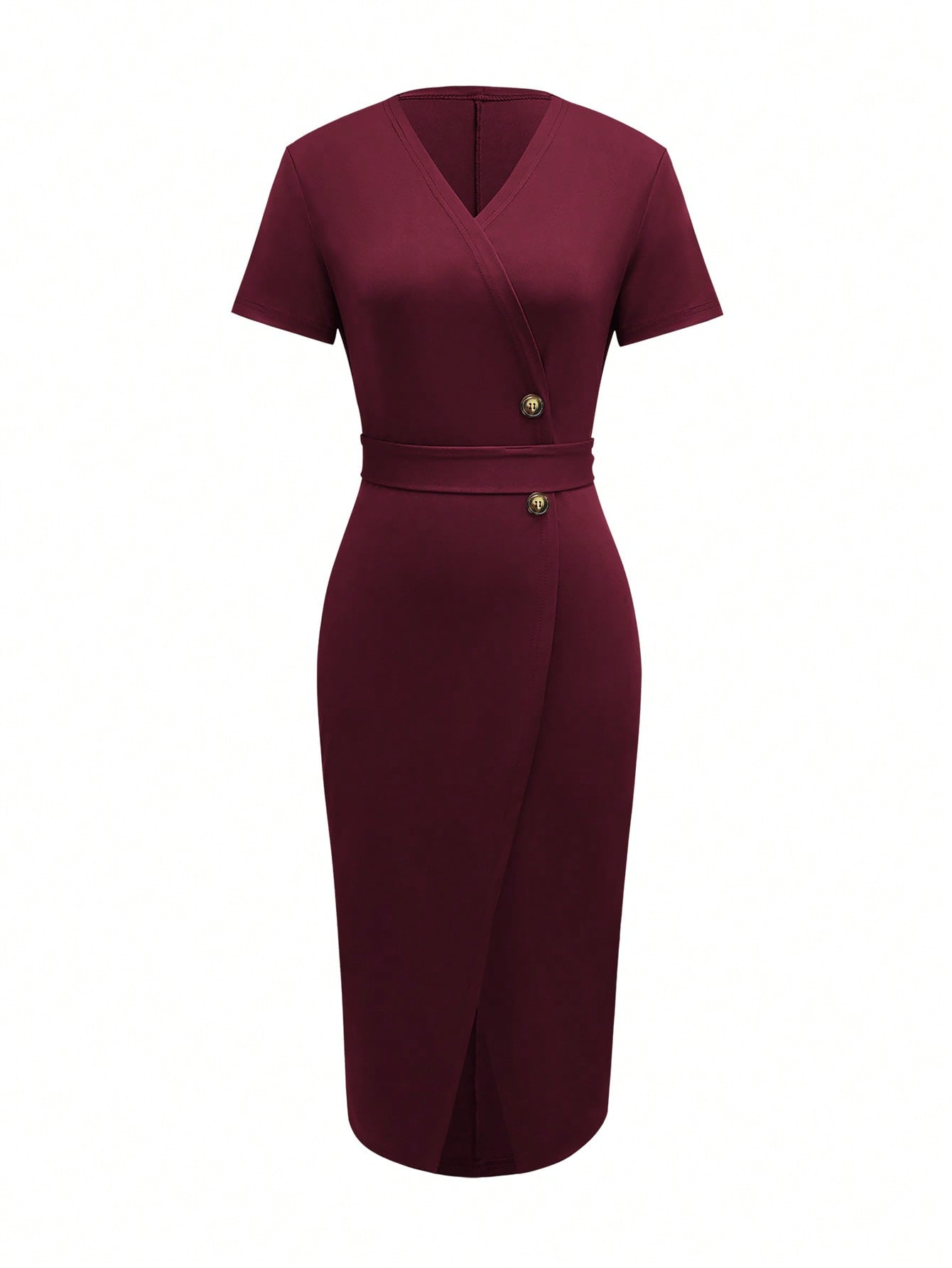 Women Burgundy Wrap Midi Dress - Wrap Dress Work reseña y precio