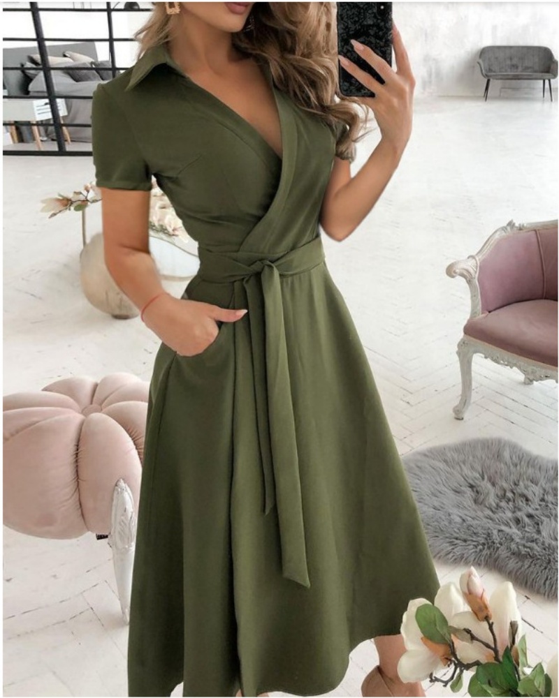Women's Short Sleeve Wrap Dres - Wrap Dress Work reseña y precio