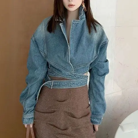 Blue Washed Retro Denim Jacket - Unique Women'S Formal Wear reseña y precio