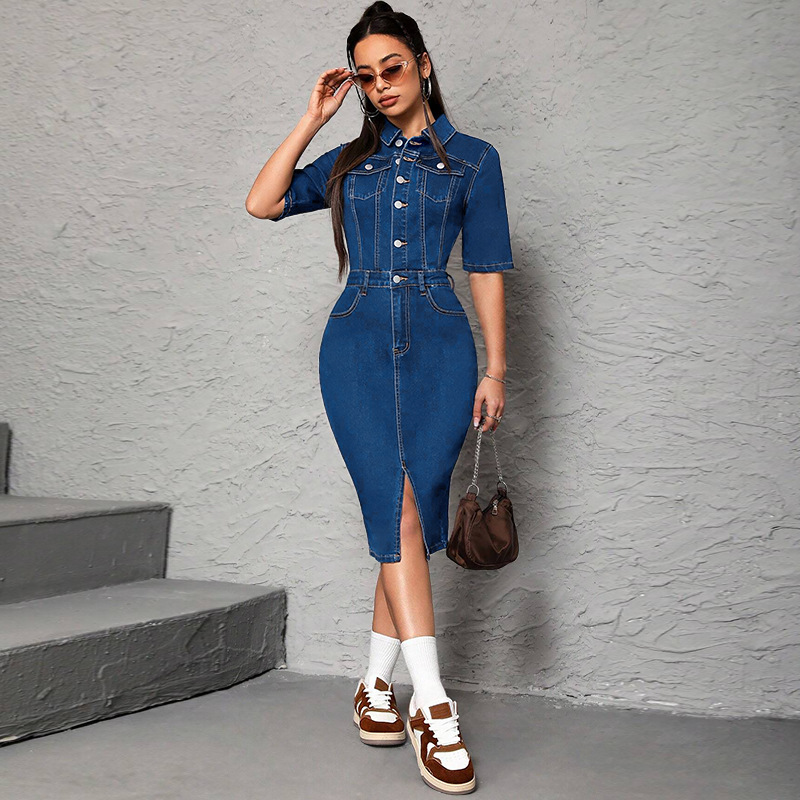 Women Long Dress Turn Down Col - Wrap Dress Work reseña y precio