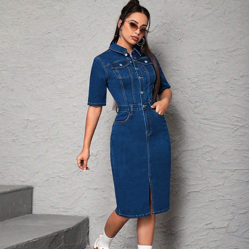 Women Long Dress Turn Down Col - Wrap Dress Work reseña y precio
