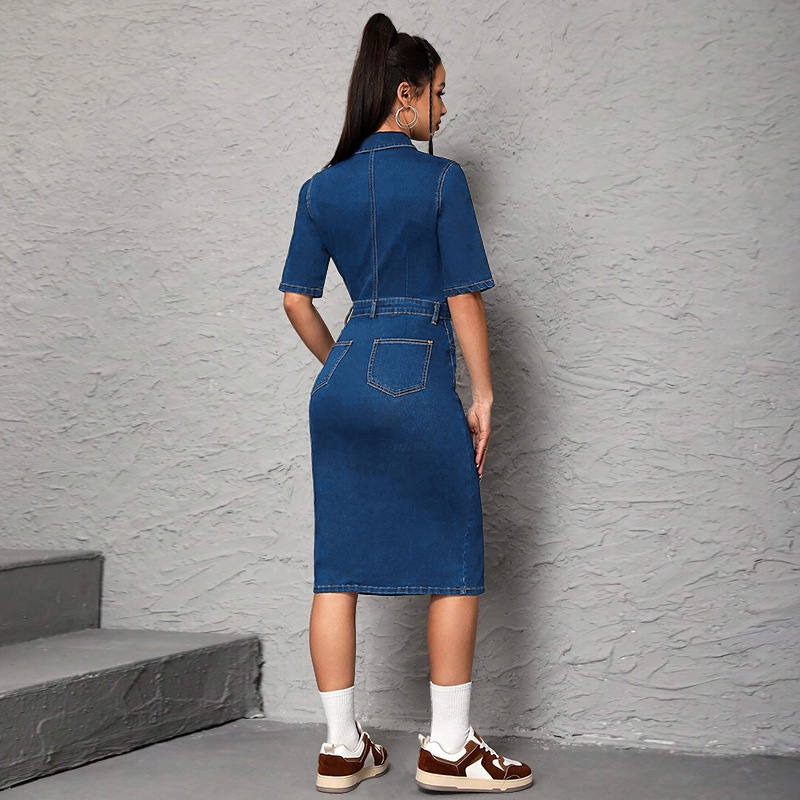 Women Long Dress Turn Down Col - Wrap Dress Work reseña y precio