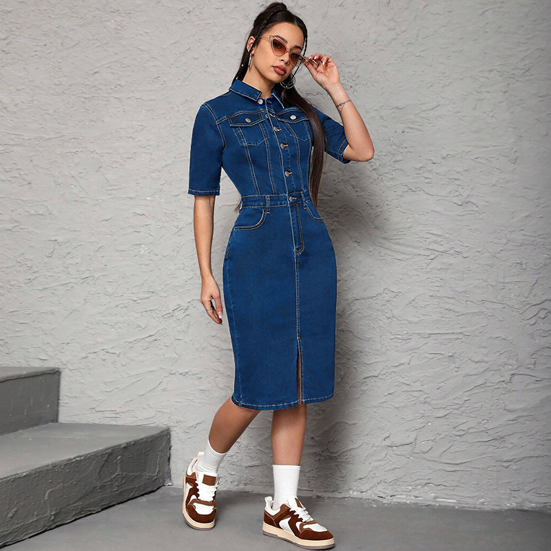 Women Long Dress Turn Down Col - Wrap Dress Work reseña y precio