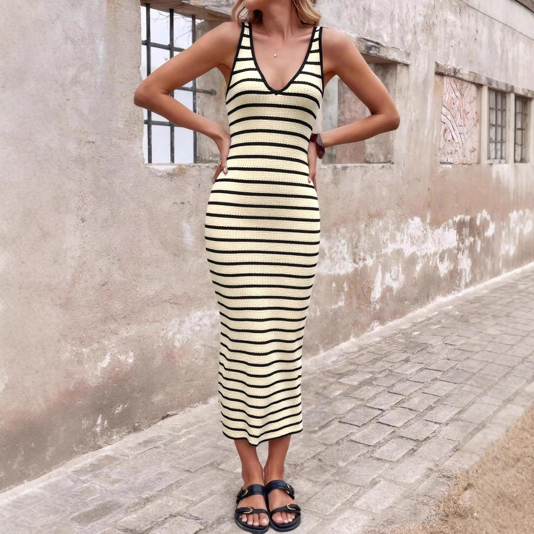 Long Dress Women Dresses Strip - Wrap Dress Work reseña y precio