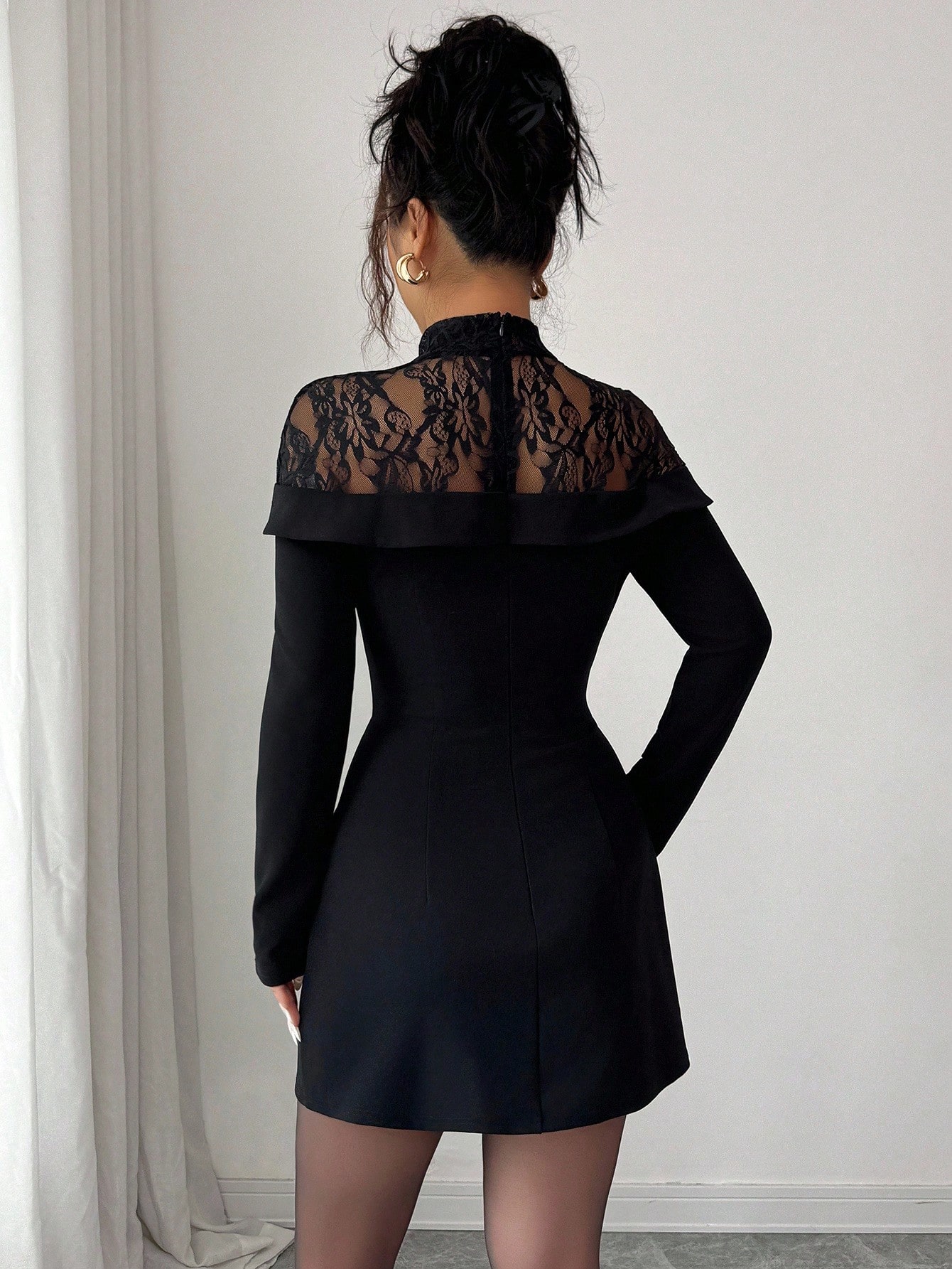 Women's Black Lace Mock Neck L - Formal Wear Gowns For Women reseña y precio