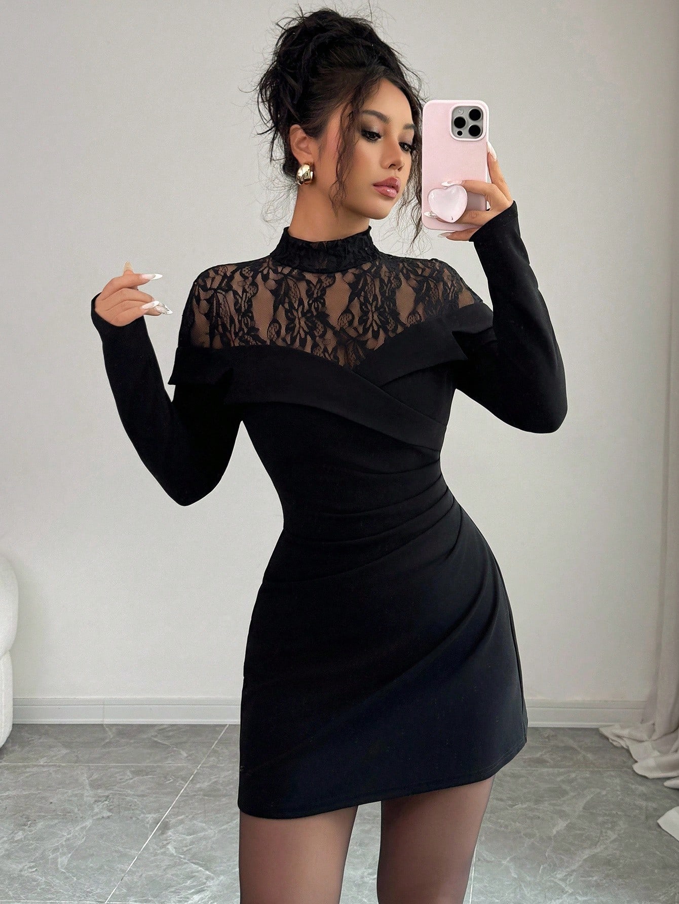 Women's Black Lace Mock Neck L - Formal Wear Gowns For Women reseña y precio