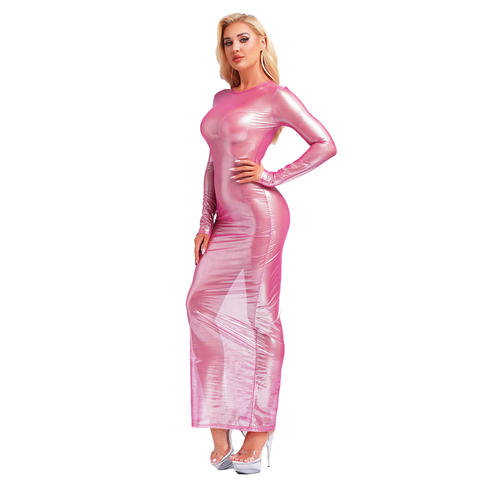 Womens Shiny Metallic Sheer Lo - Formal Wear Gowns For Women reseña y precio
