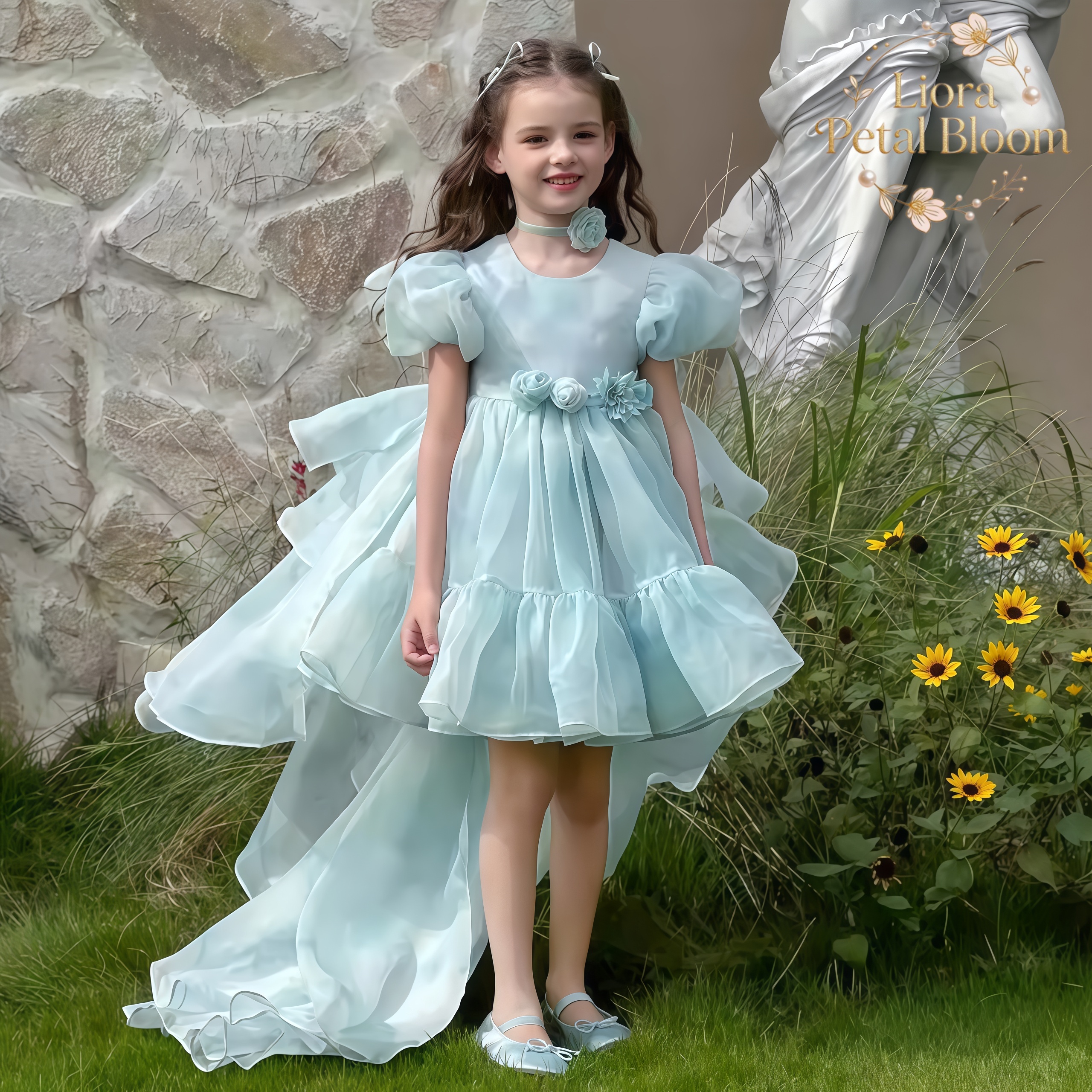 Blue Tulle Gown  Girls' Bow Pa - Formal Wear Gowns For Women reseña y precio
